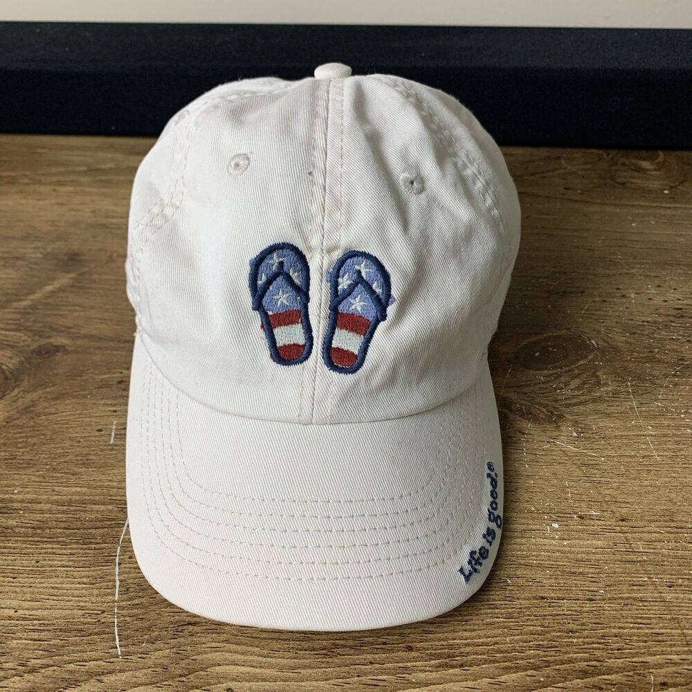 Life is Good Women Baseball Hat Beach Flip Flops Red White Blue American